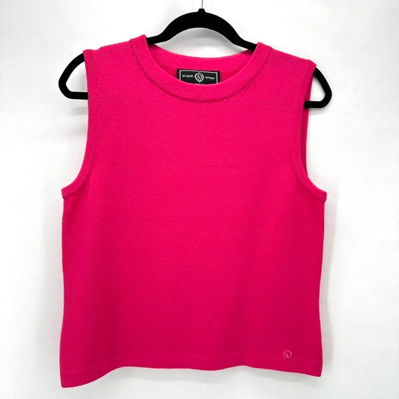 Vintage St. John Sport Santana Knit Tank Top Women M Cerise Pink Pullover Preppy - Picture 7 of 7